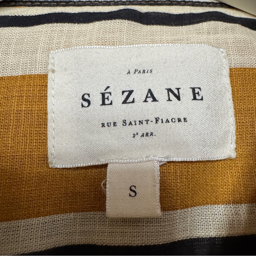 Sézane sz S Celia Striped Shirt Dress in Ochre Ecru Belted Oversized - Picture 7 of 9